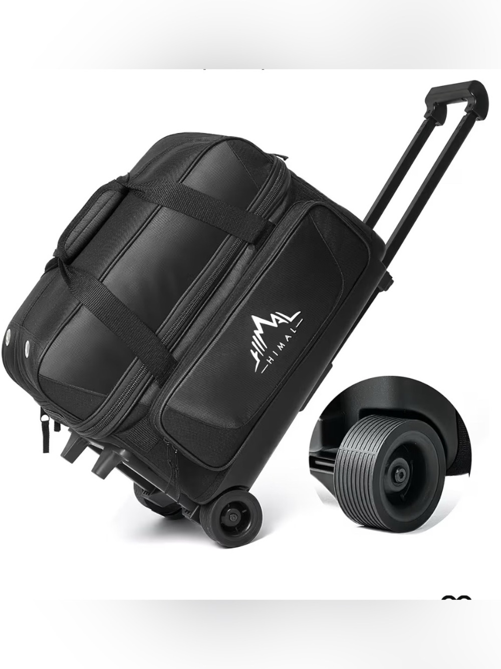 Black Rolling Luggage Wheels  Double Roller 2 ball Bowling Bag